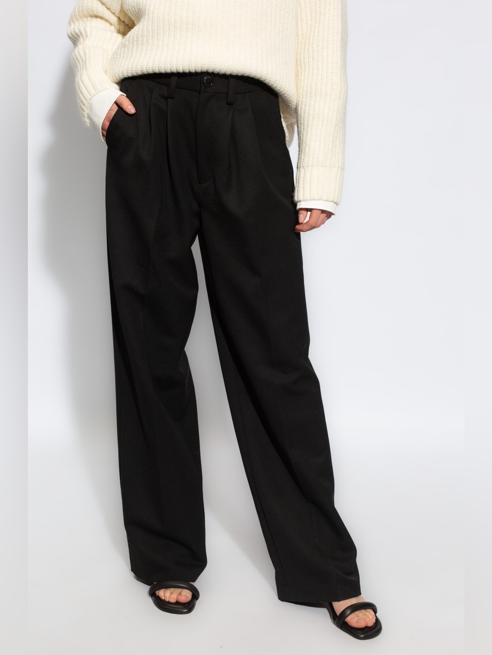 Women’s Anine Bing Elegant Black Pleated Wool Dress Pants - Picture 2 of 10